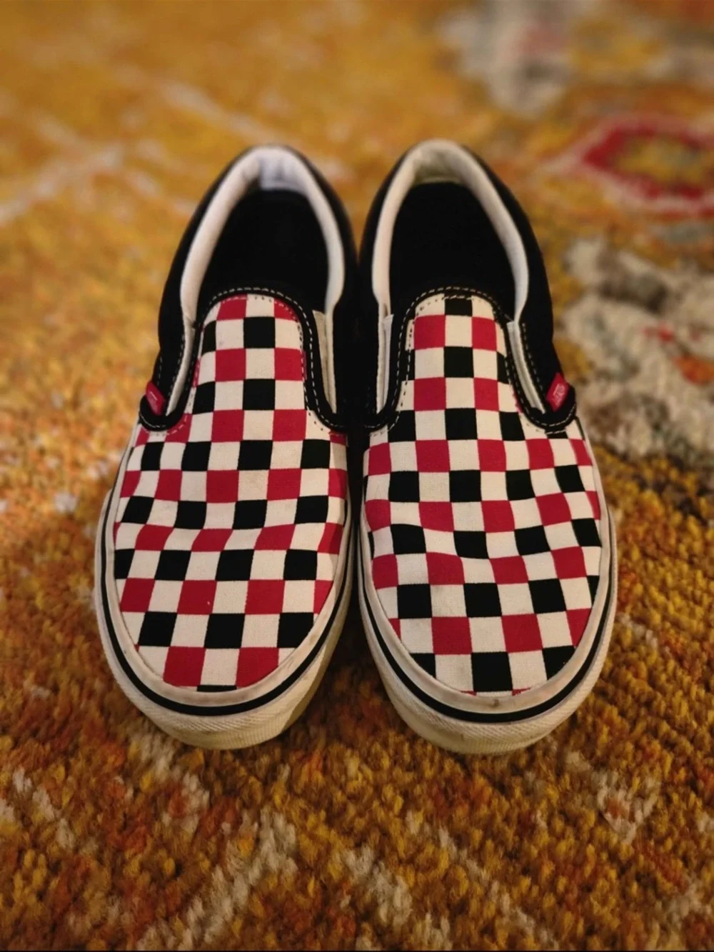 Vans Kids Checkerboard Slip-On Sneakers - Red, Black, White - Picture 2 of 9